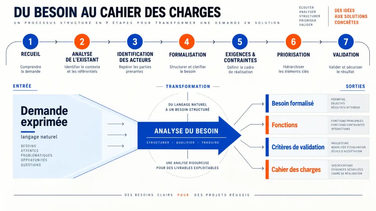 Processus d’analyse du besoin, du recueil des attentes à la validation du cahier des charges