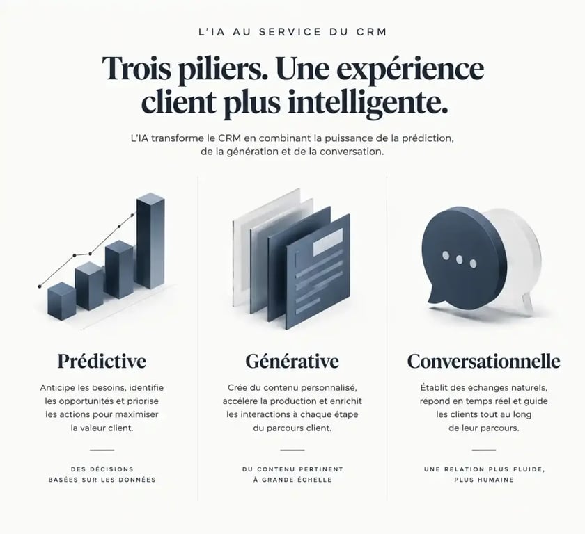 Infographie sur l'apport de l'intelligence artificielle dans les fonctionnalités CRM modernes