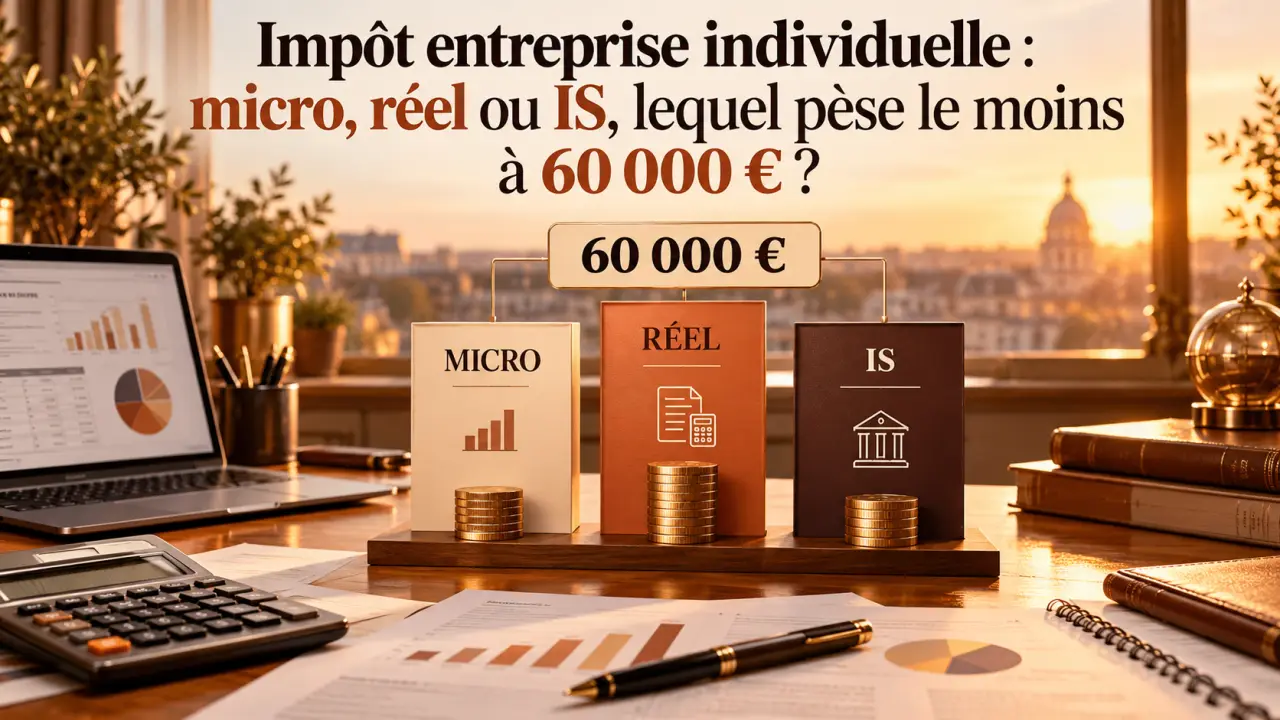 Impôt entreprise individuelle : micro, réel ou IS, lequel pèse le moins à 60 000 € ?