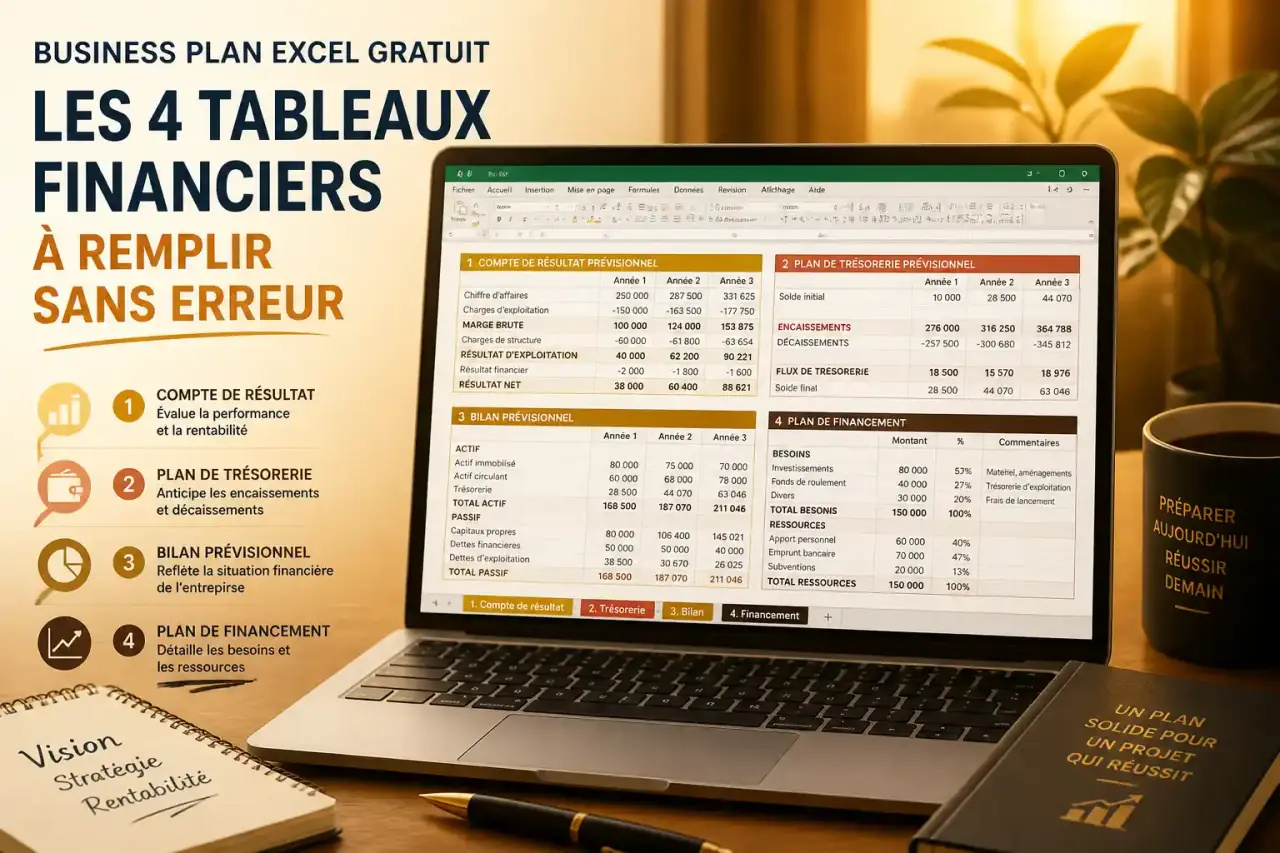 Business plan Excel gratuit : les 4 tableaux financiers à remplir sans erreur