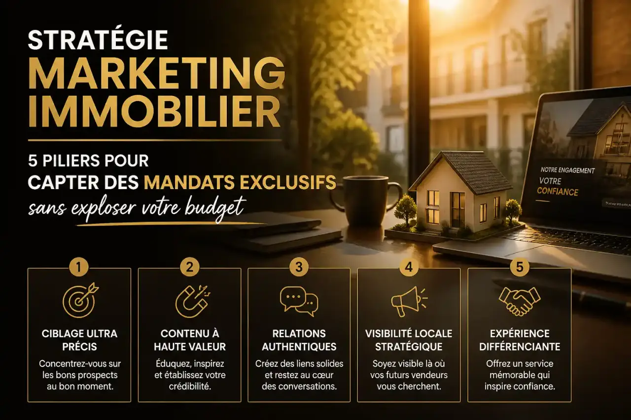 Stratégie marketing immobilier : 5 piliers pour capter des mandats exclusifs sans exploser votre budget