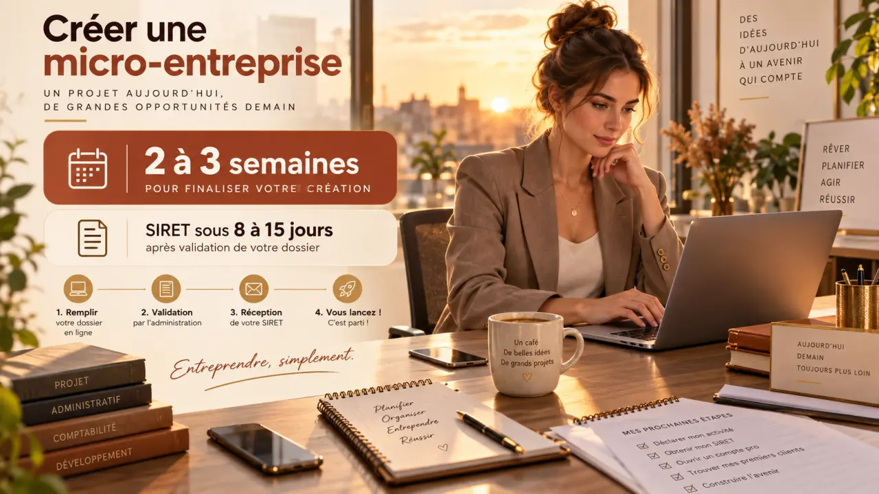 Créer une micro-entreprise prend 2 à 3 semaines, avec un SIRET sous 8 à 15 jours